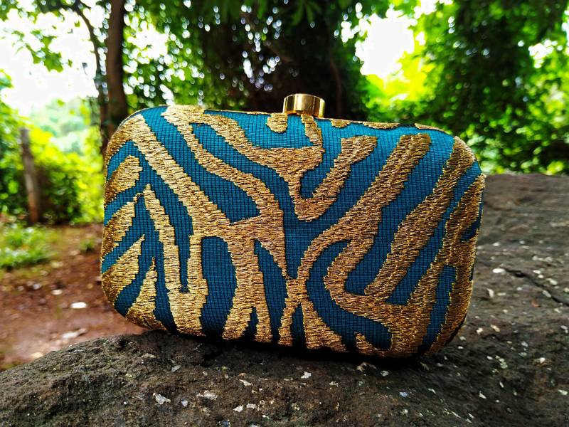 bagzVela Light Green & Golden Color Clutch