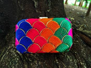 bagzVela Multicolored Kutch Embroidered Box Clutch 1