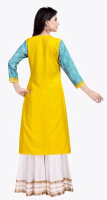 Yellow printed crepe kurtas-and-kurtis 2