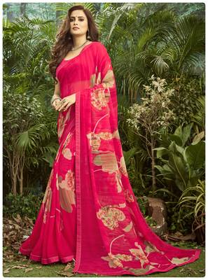  pink printed georgette saree with blouse 1
