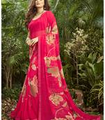  pink printed georgette saree with blouse