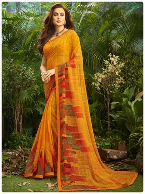  orange printed georgette saree with blouse 1