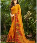  orange printed georgette saree with blouse