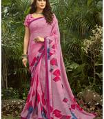  pink printed georgette saree with blouse