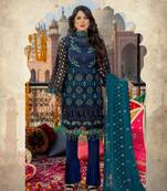 Dark-blue embroidered chiffon salwar