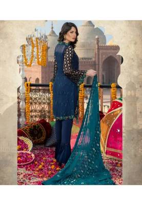 Dark-blue embroidered chiffon salwar 2