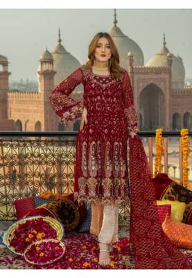Red embroidered chiffon salwar 1