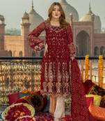 Red embroidered chiffon salwar