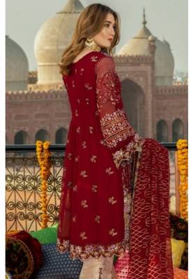Red embroidered chiffon salwar 2