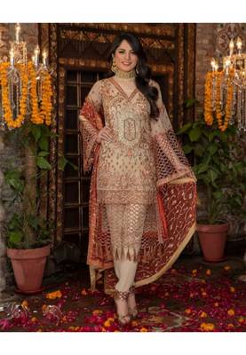 Cream embroidered chiffon salwar 1