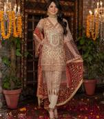Cream embroidered chiffon salwar