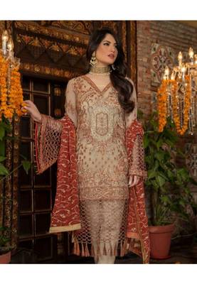 Cream embroidered chiffon salwar 2