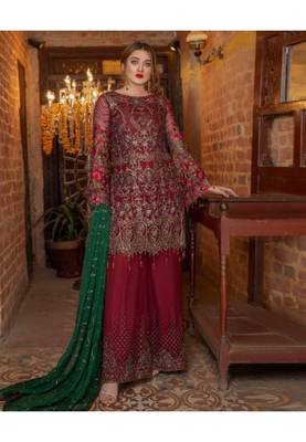 Red embroidered chiffon salwar 1