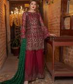 Red embroidered chiffon salwar