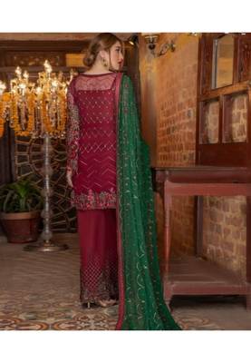 Red embroidered chiffon salwar 2