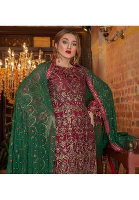 Red embroidered chiffon salwar 3