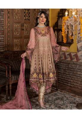 Beige embroidered chiffon salwar 1