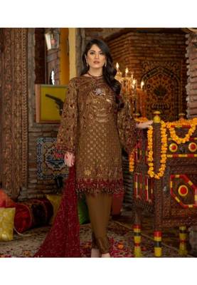 Mustard embroidered chiffon salwar 1