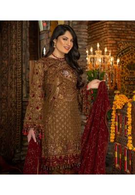 Mustard embroidered chiffon salwar 2