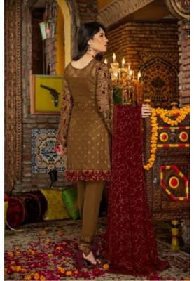 Mustard embroidered chiffon salwar 3
