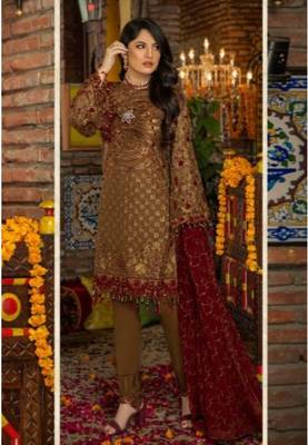 Mustard embroidered chiffon salwar 4
