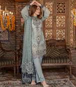 Sky-blue embroidered chiffon salwar