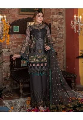 Dark-grey embroidered chiffon salwar 1