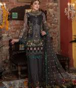 Dark-grey embroidered chiffon salwar