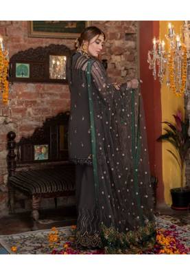 Dark-grey embroidered chiffon salwar 2