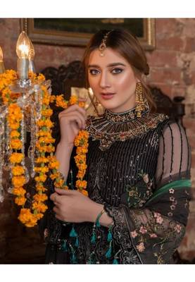 Dark-grey embroidered chiffon salwar 3