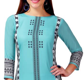 Sky-blue printed crepe kurtas-and-kurtis 1