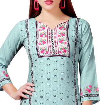Light-blue printed crepe kurtas-and-kurtis 1