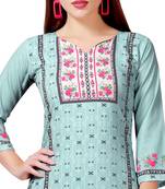 Light-blue printed crepe kurtas-and-kurtis