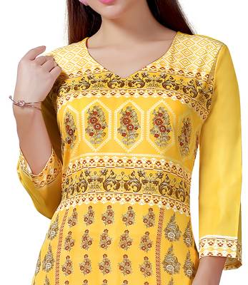 Yellow printed crepe kurtas-and-kurtis 3