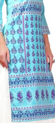 Sky-blue printed crepe kurtas-and-kurtis 3