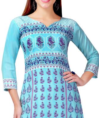 Sky-blue printed crepe kurtas-and-kurtis 4