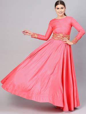 Pink Embroidered Cotton Silk Islamic Dresses 1
