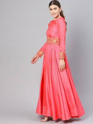 Pink Embroidered Cotton Silk Islamic Dresses 2