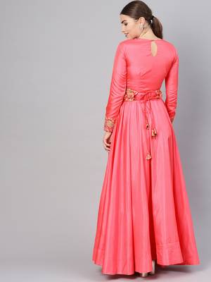 Pink Embroidered Cotton Silk Islamic Dresses 3