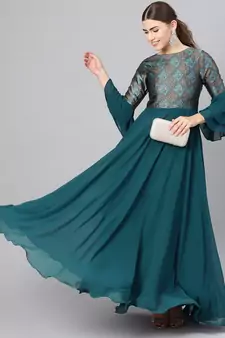 Teal Printed Georgette Islamic Dresses