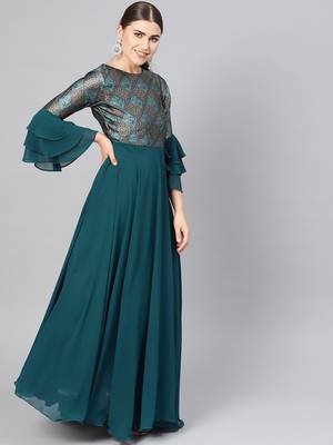 Teal Printed Georgette Islamic Dresses 2