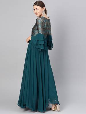 Teal Printed Georgette Islamic Dresses 3
