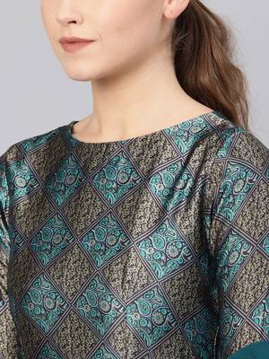 Teal Printed Georgette Islamic Dresses 4