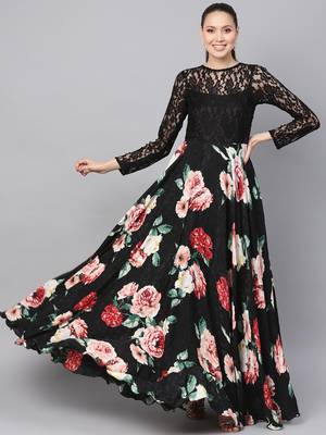 Black Printed Crepe Islamic Dresses 1
