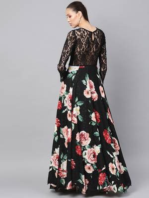 Black Printed Crepe Islamic Dresses 4