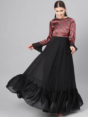 Black Printed Georgette Islamic Dresses 1