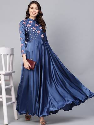 Blue Embroidered Satin Islamic Dresses 1
