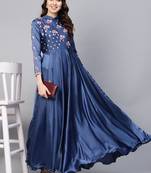 Blue Embroidered Satin Islamic Dresses