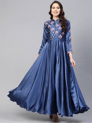 Blue Embroidered Satin Islamic Dresses 2