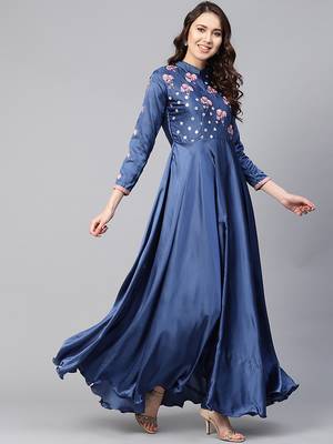 Blue Embroidered Satin Islamic Dresses 3
